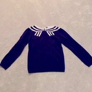 Girls 10-12 Jacadi long sleeves knit sweater top in navy withwhite bow design
